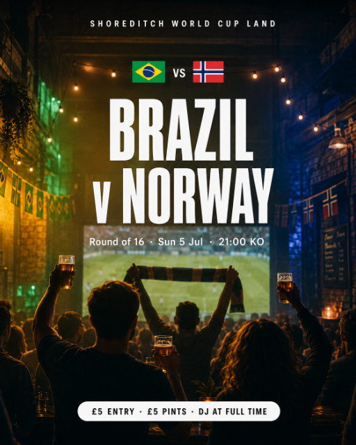 Brazil vs Norway Live Screening + DJ at Shoreditch World Cup Land
